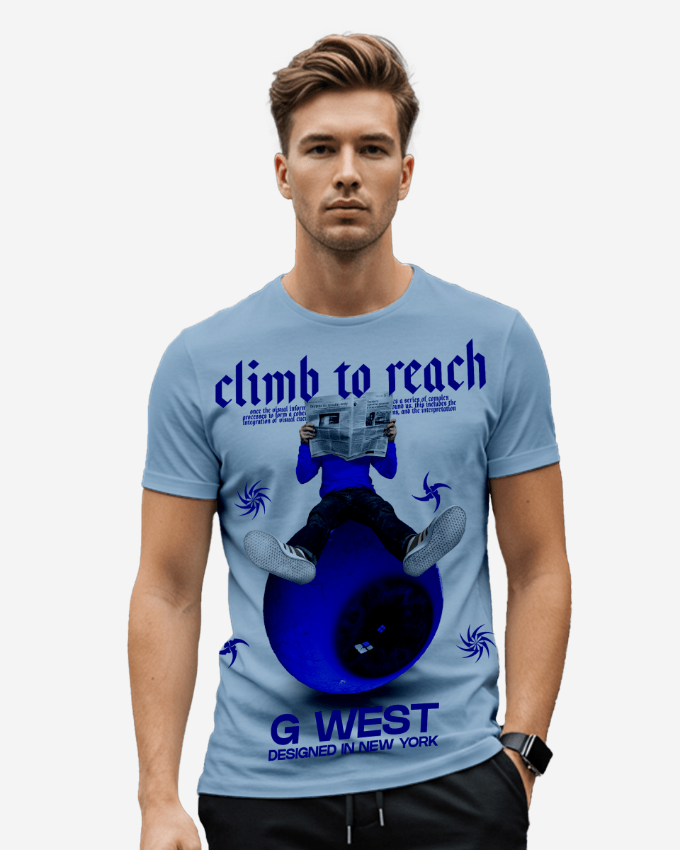 G West Mens News Paper Light Blue Tee G West