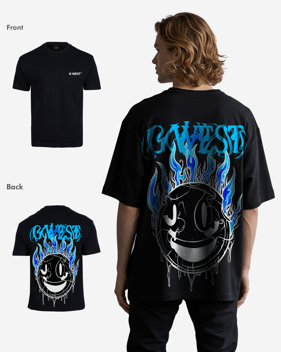 G West Mens Oversized Aqua Smile Tee G West