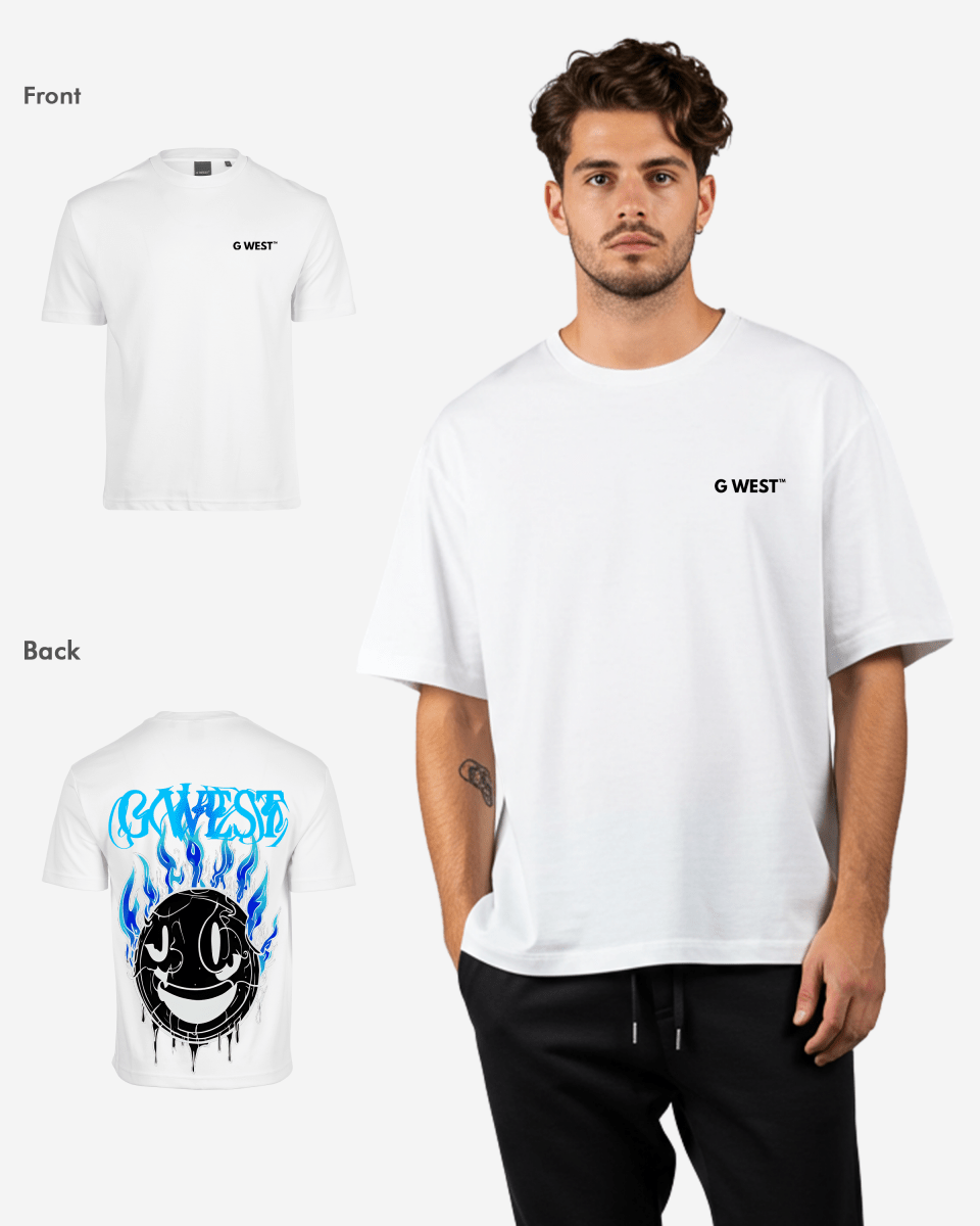 G West Mens Oversized Aqua Smile Tee G West