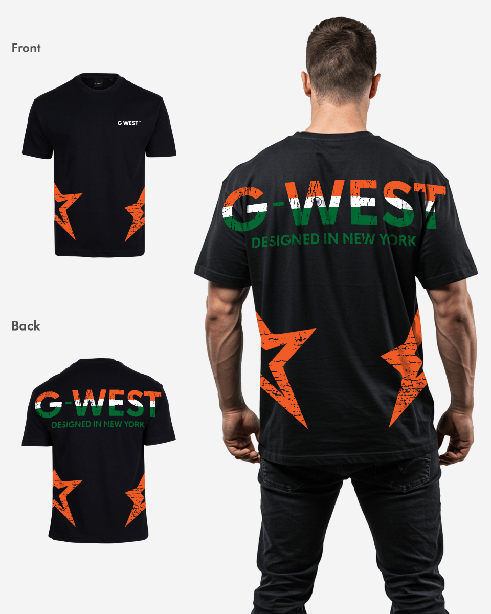 G West Mens Oversized Cricket India Arch Logo T-Shirt G West