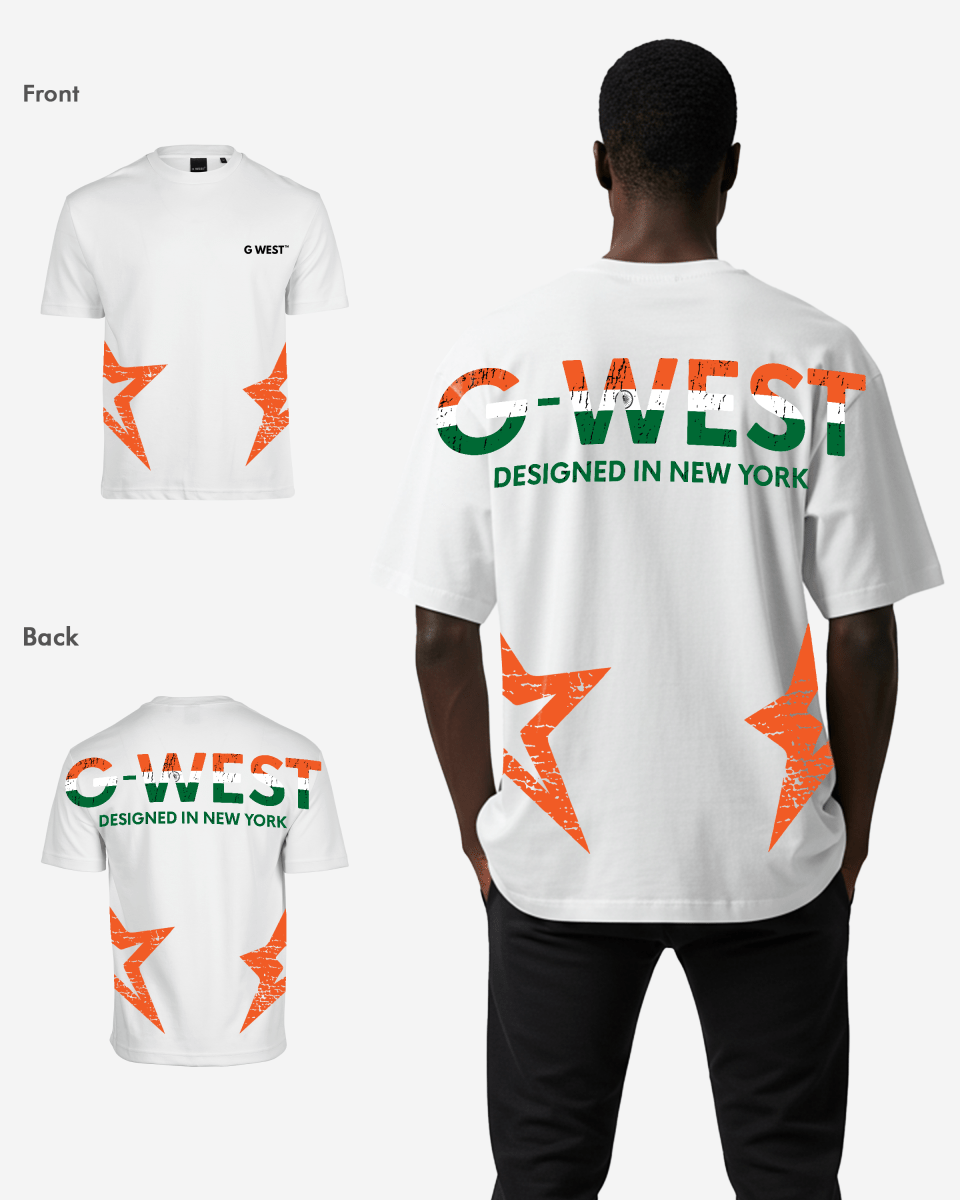 G West Mens Oversized Cricket India Arch Logo T-Shirt G West