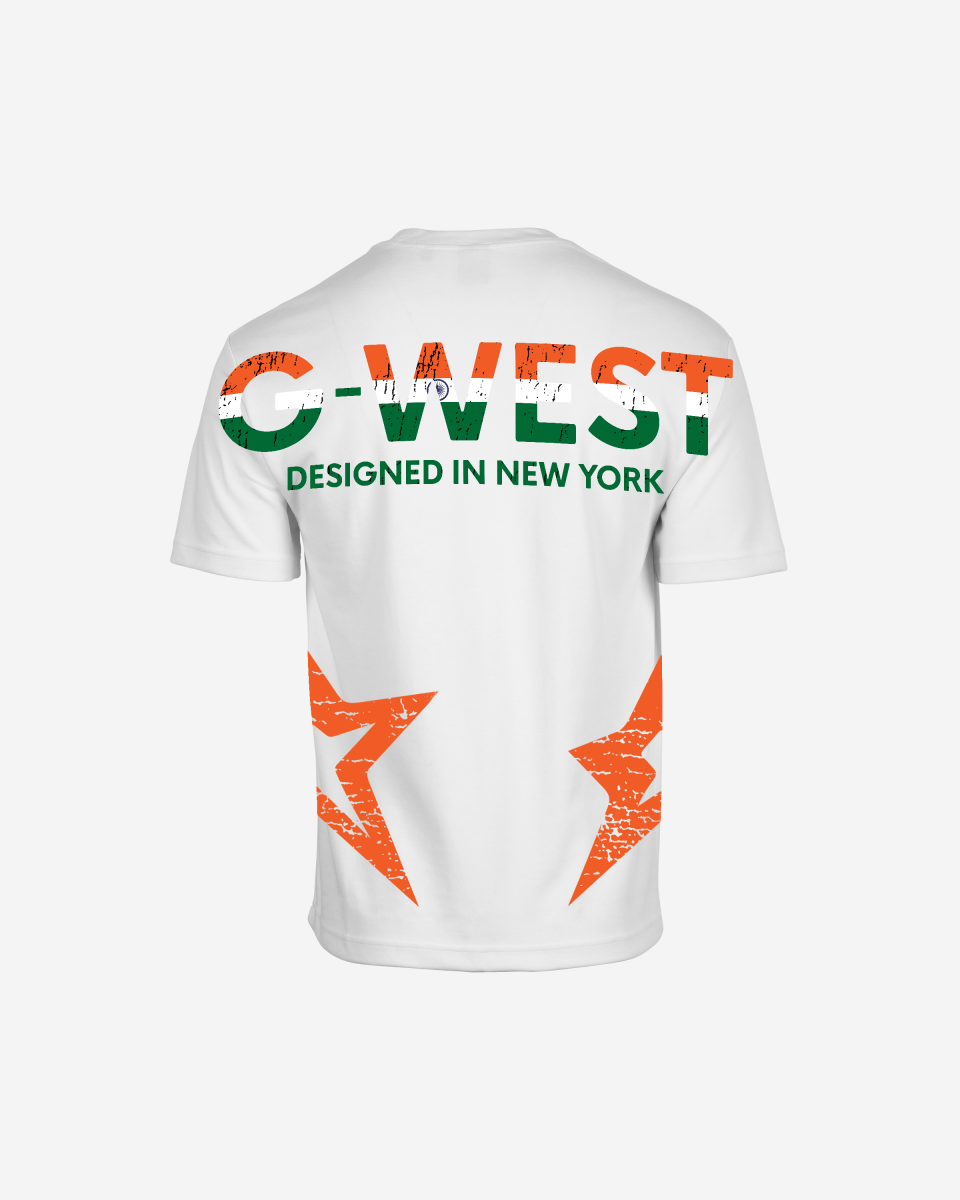 G West Mens Oversized Cricket India Arch Logo T-Shirt G West