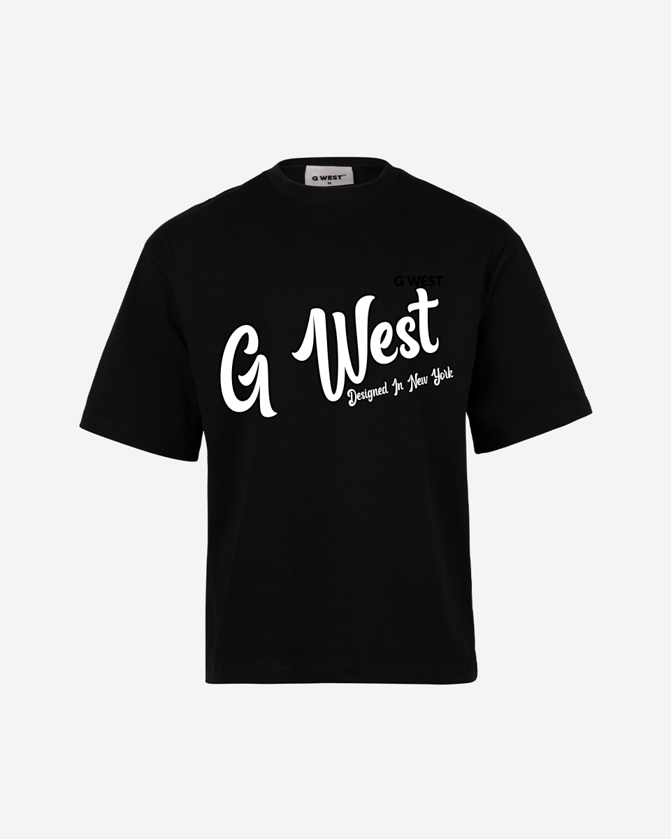 G West Mens Oversized Cursive Logo Black Tee G West