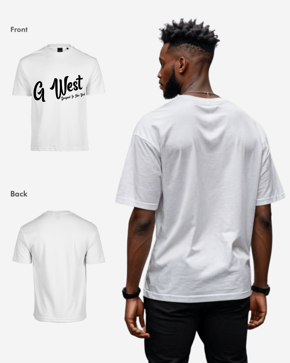 G West Mens Oversized Cursive Logo Black Tee G West