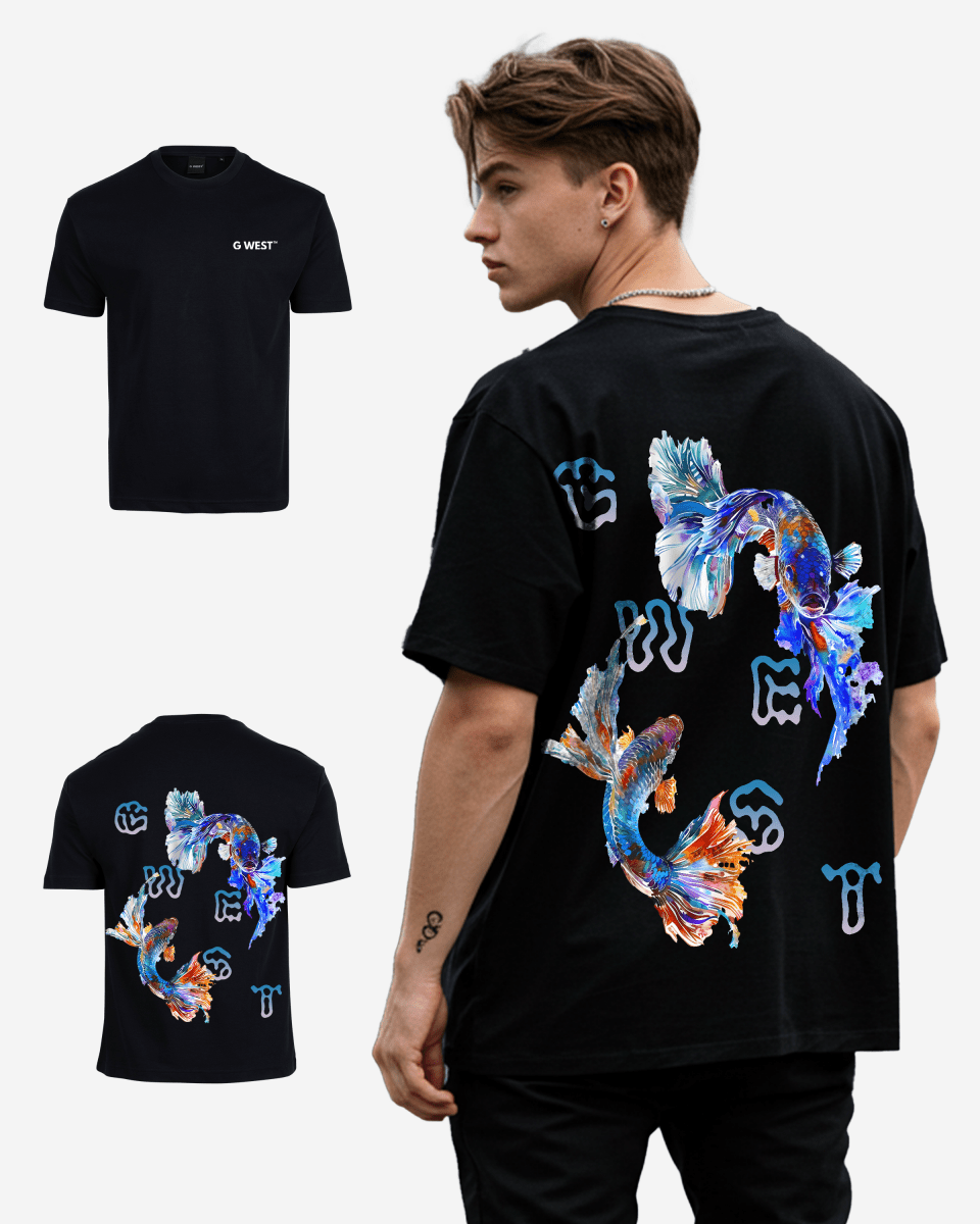 G West Mens Oversized Fish Lifestyle T Shirt G West