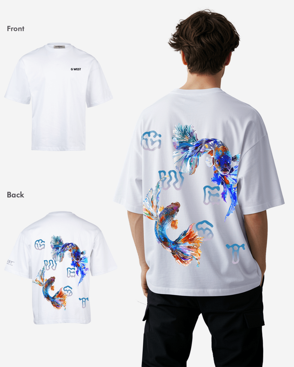 G West Mens Oversized Fish Lifestyle T Shirt G West