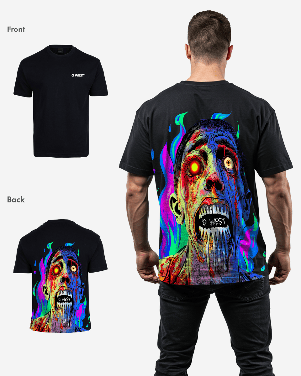 G West Mens Oversized Flaming Zombie Tee G West