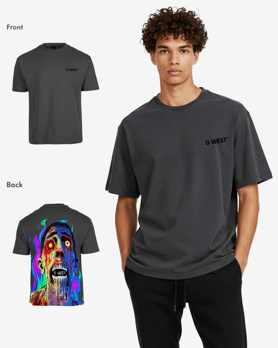 G West Mens Oversized Flaming Zombie Tee G West