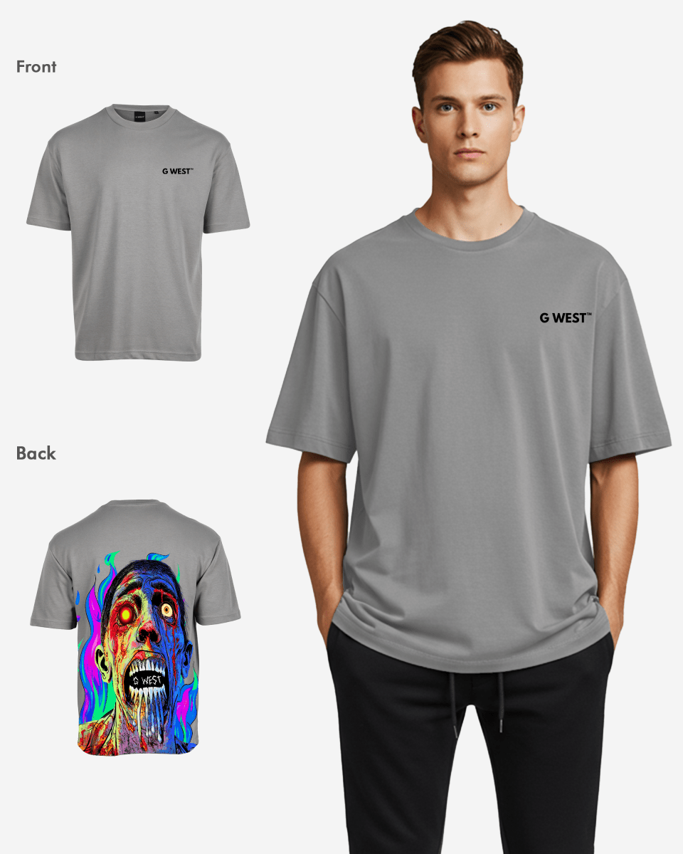 G West Mens Oversized Flaming Zombie Tee G West