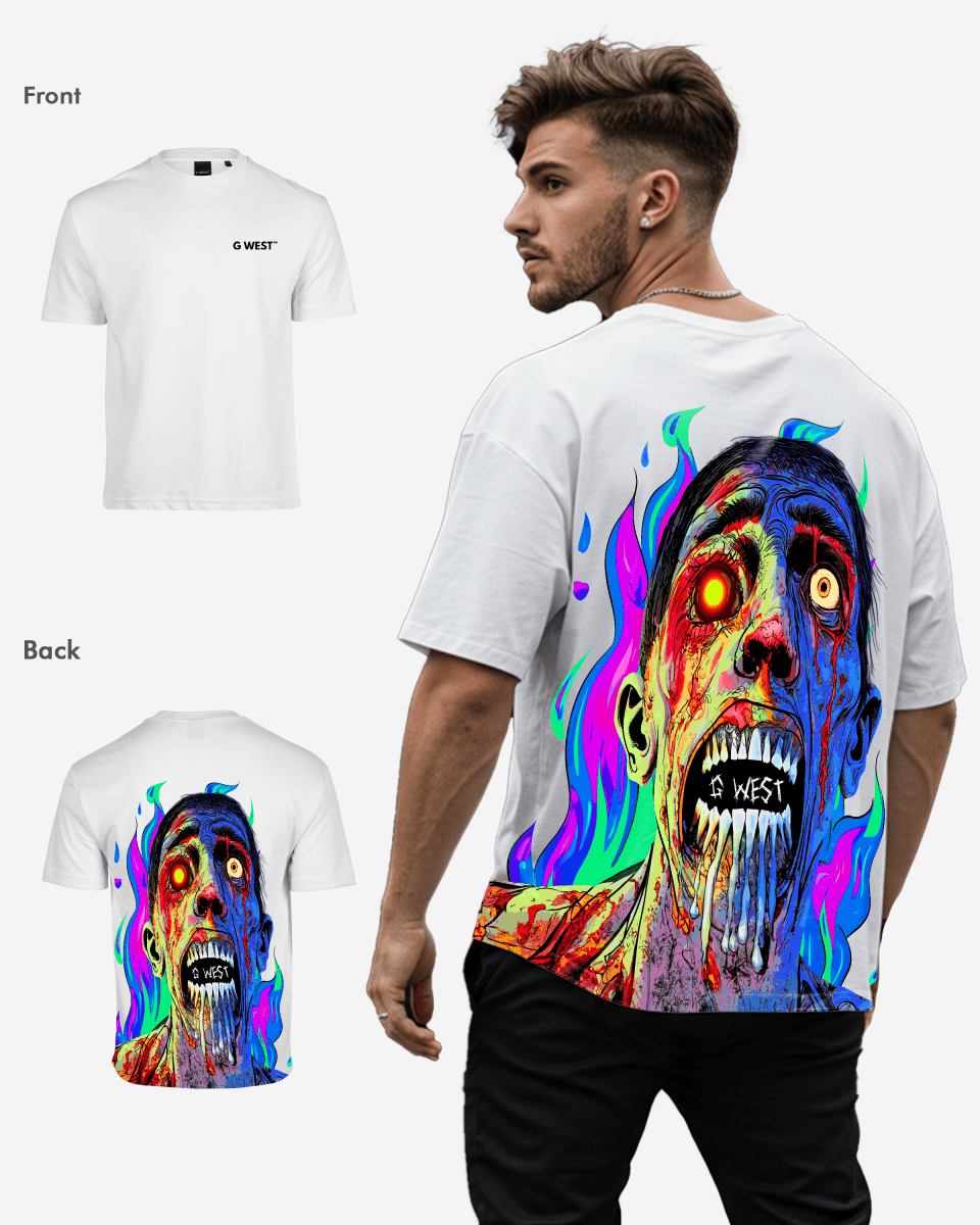 G West Mens Oversized Flaming Zombie Tee G West