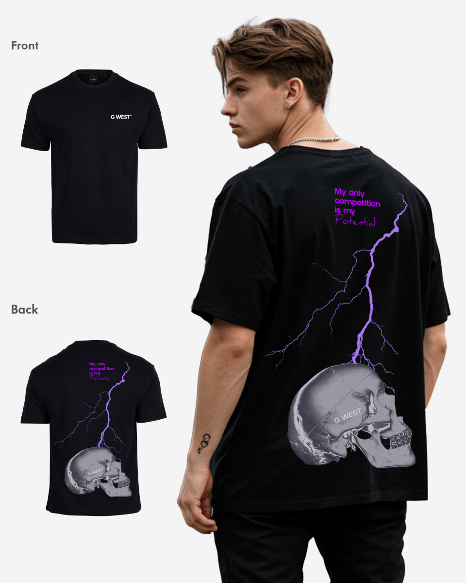 G West Oversized Lighting Skull T-Shirt Mens G West