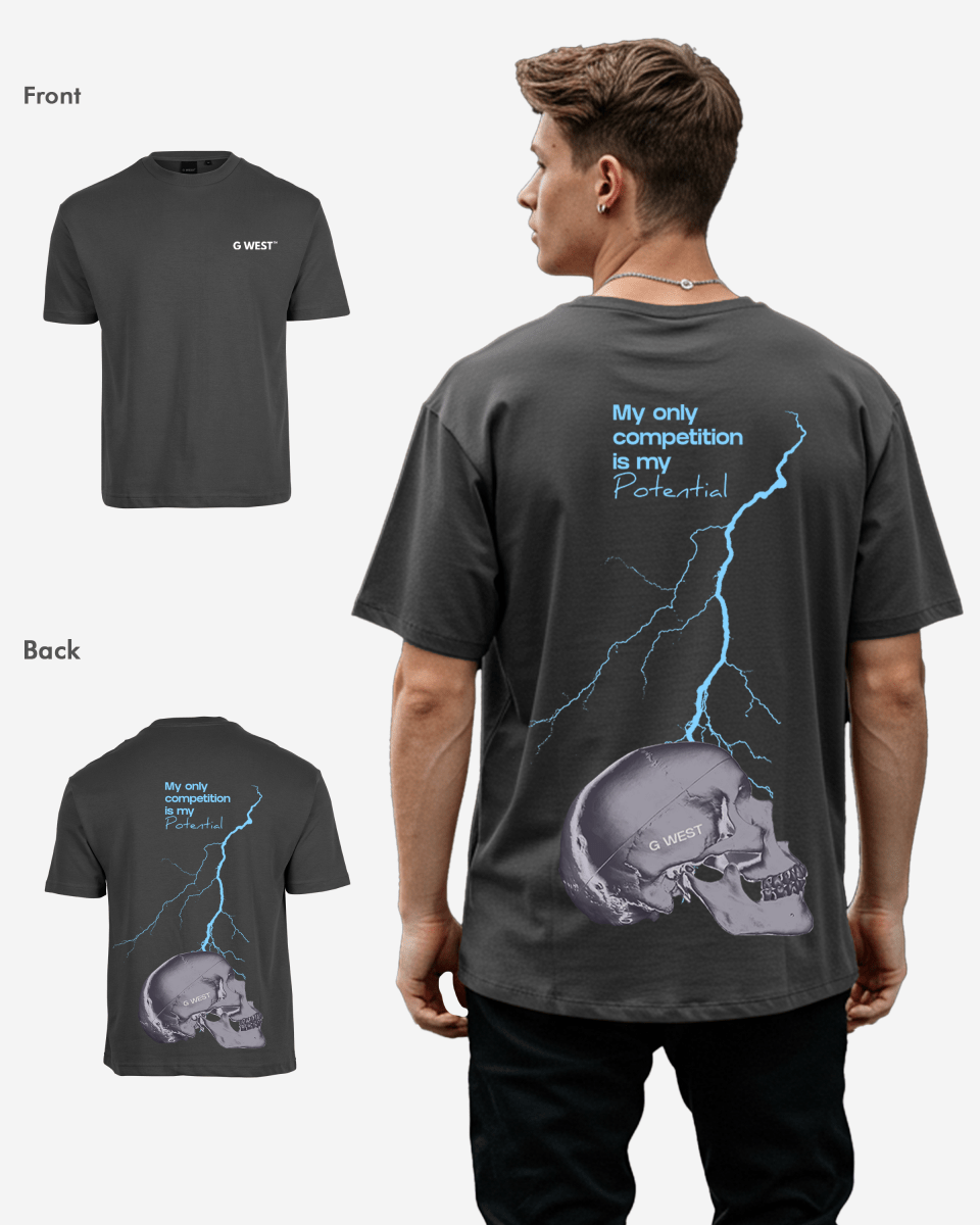 G West Oversized Lighting Skull T-Shirt Mens G West