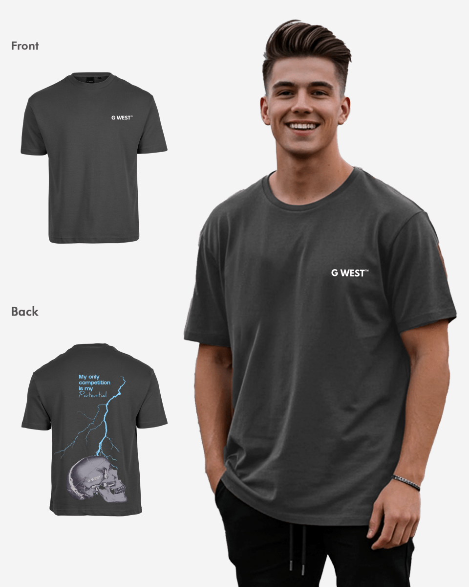 G West Oversized Lighting Skull T-Shirt Mens G West