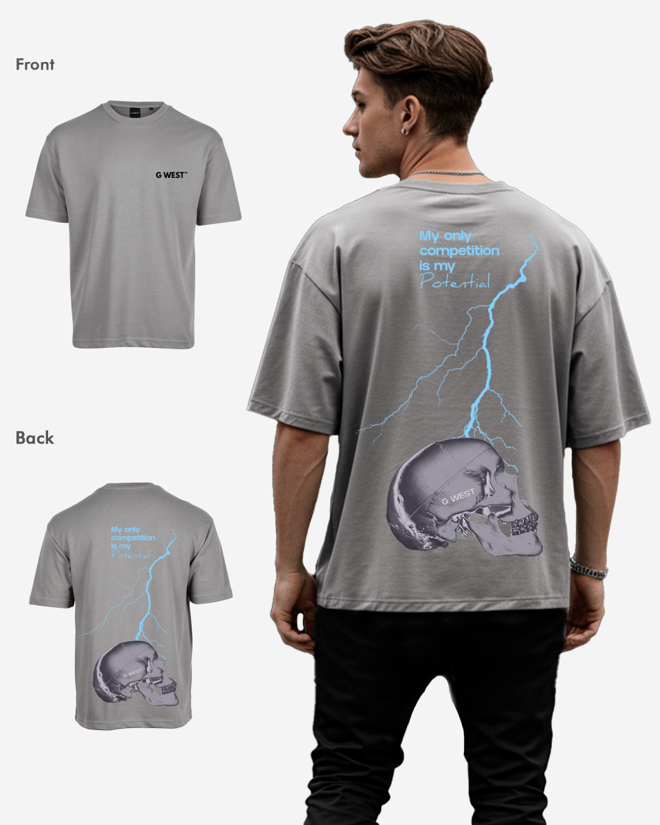 G West Oversized Lighting Skull T-Shirt Mens G West