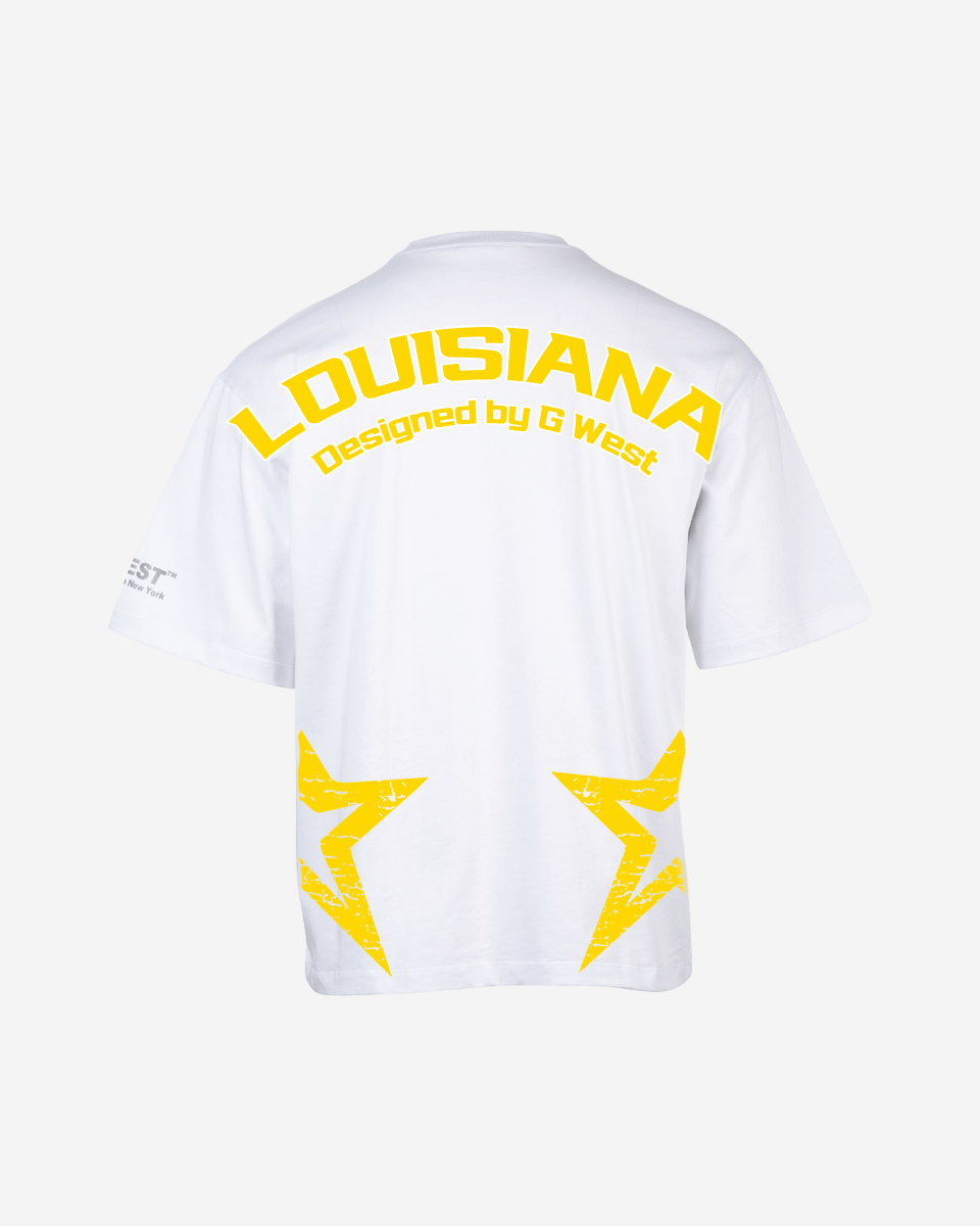 G West Mens Oversized Louisiana Arch Logo Black Tee G West