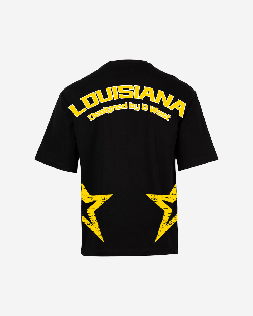 G West Mens Oversized Louisiana Arch Logo Black Tee G West