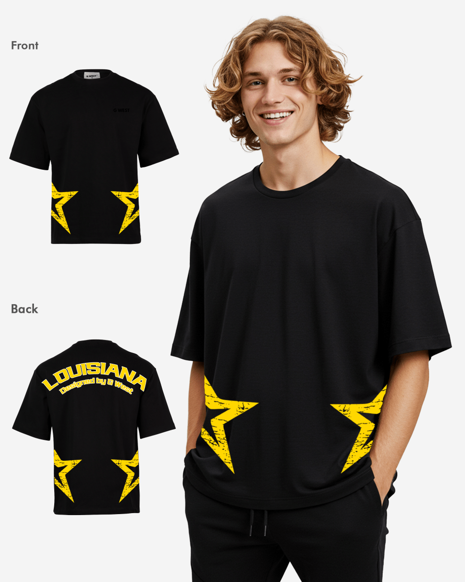G West Mens Oversized Louisiana Arch Logo Black Tee G West