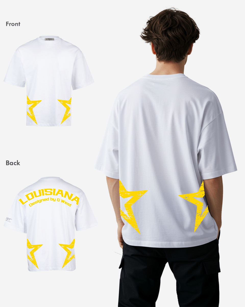 G West Mens Oversized Louisiana Arch Logo Black Tee G West