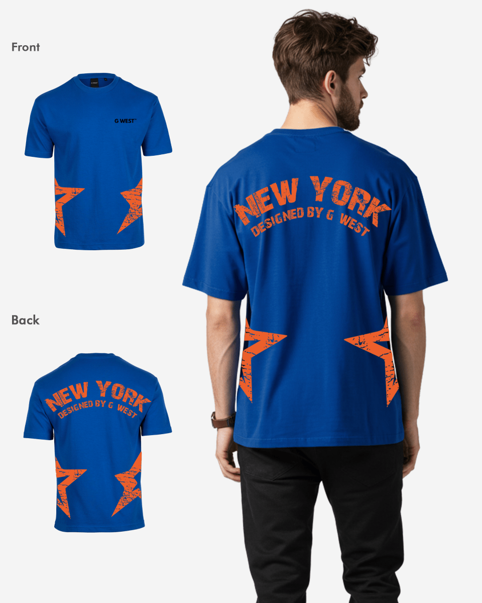 G West Mens Oversized New York Arch Logo With Star Tee G West