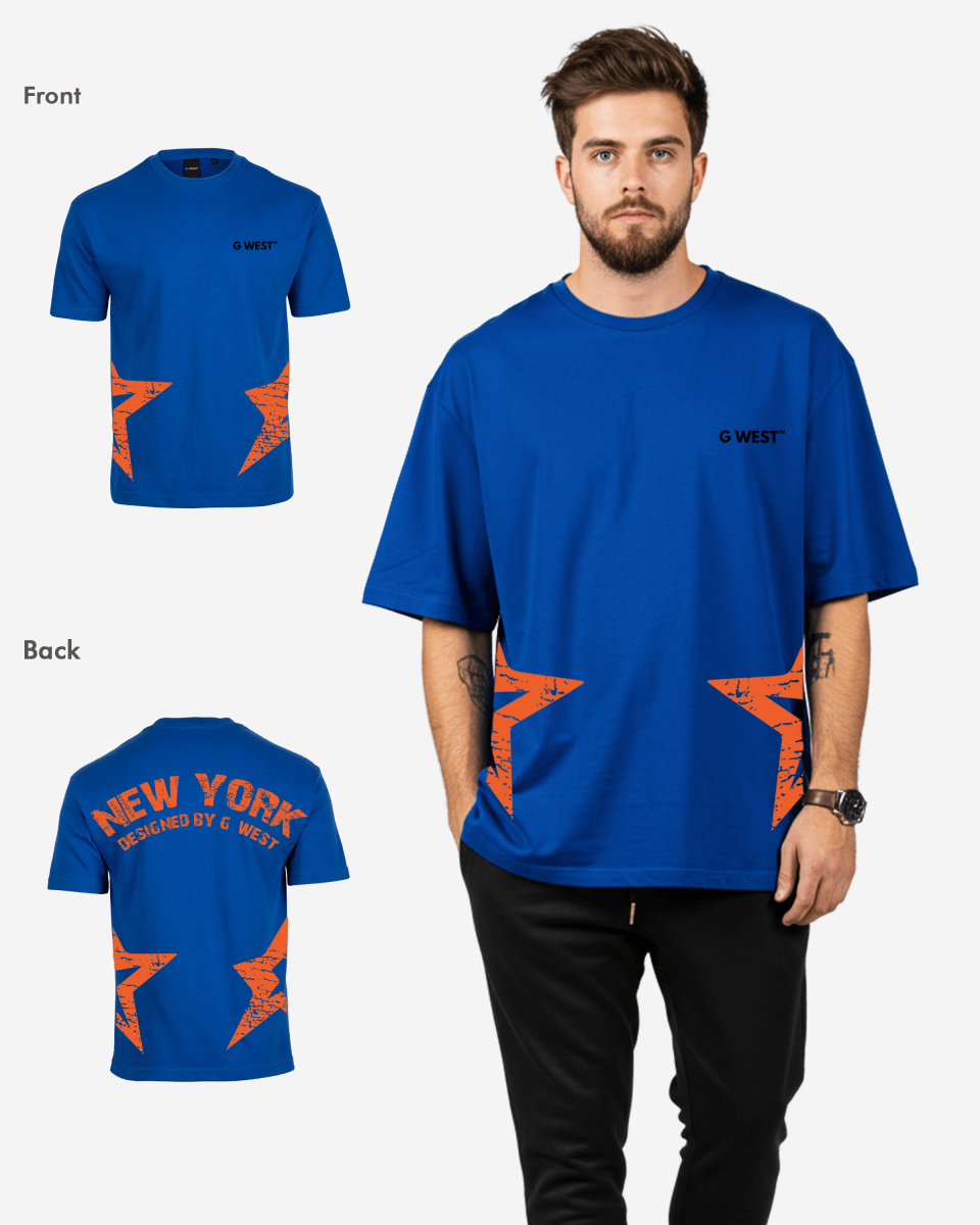 G West Mens Oversized New York Arch Logo With Star Tee G West