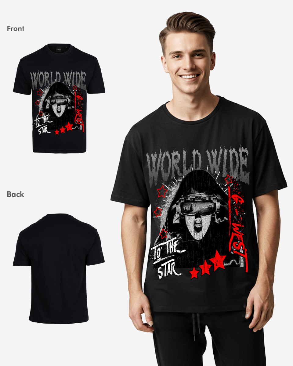 G West Mens Oversized Old World Wide Star T Shirt G West