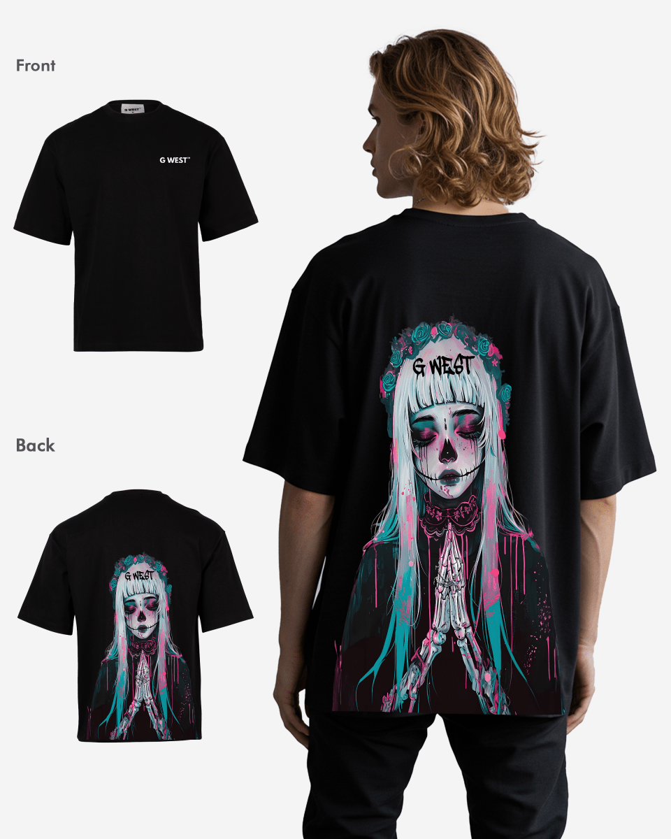 G West Mens Oversized Praying Girl T Shirt G West