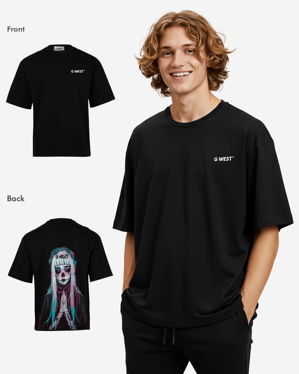 G West Mens Oversized Praying Girl T Shirt G West