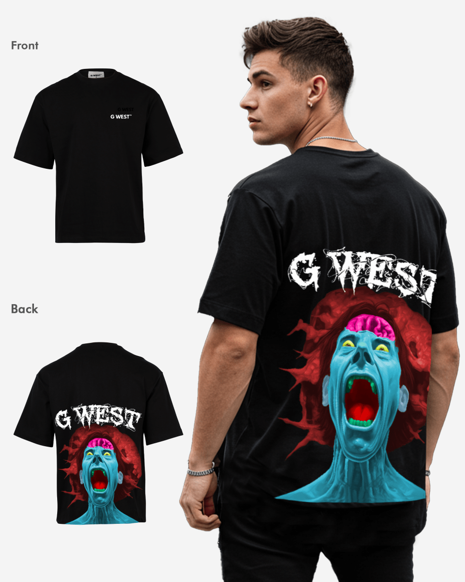 G West Mens Oversized Premium Erupt Brain T-Shirt G West