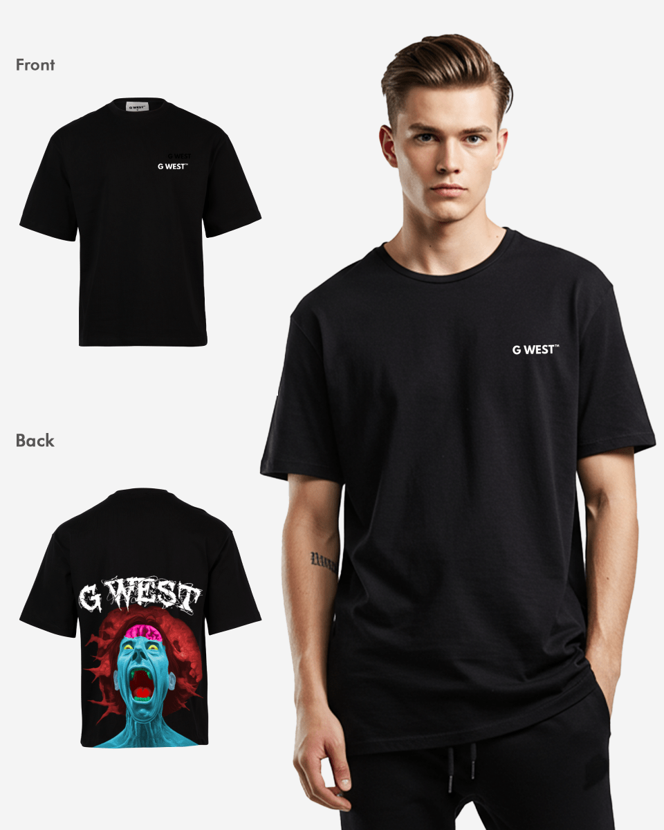 G West Mens Oversized Premium Erupt Brain T-Shirt G West