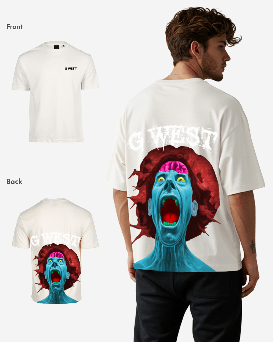 G West Mens Oversized Premium Erupt Brain T-Shirt G West