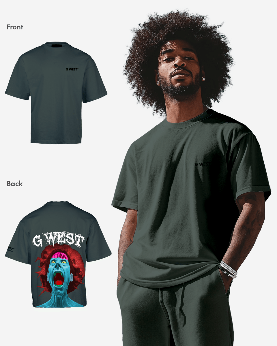 G West Mens Oversized Premium Erupt Brain T-Shirt G West