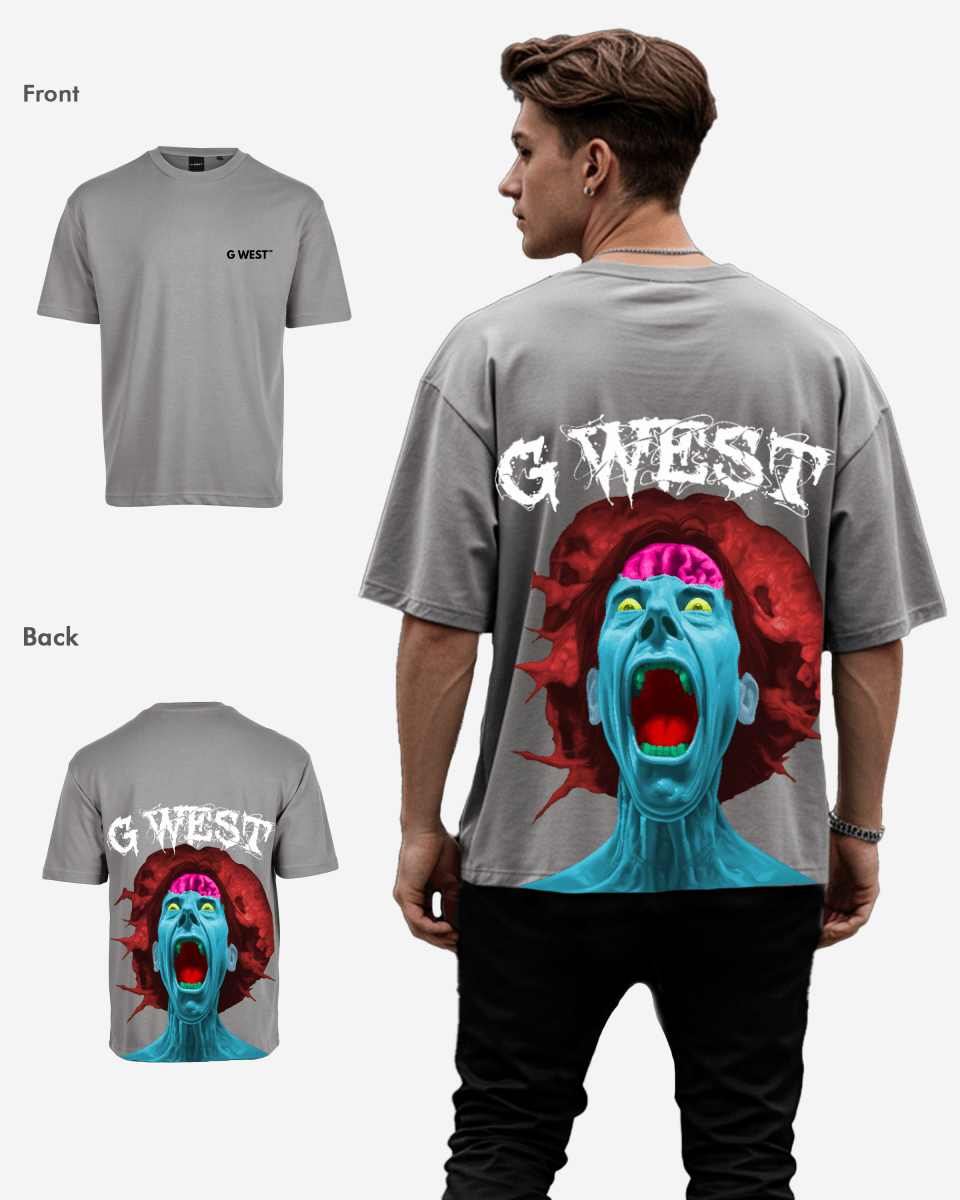 G West Mens Oversized Premium Erupt Brain T-Shirt G West