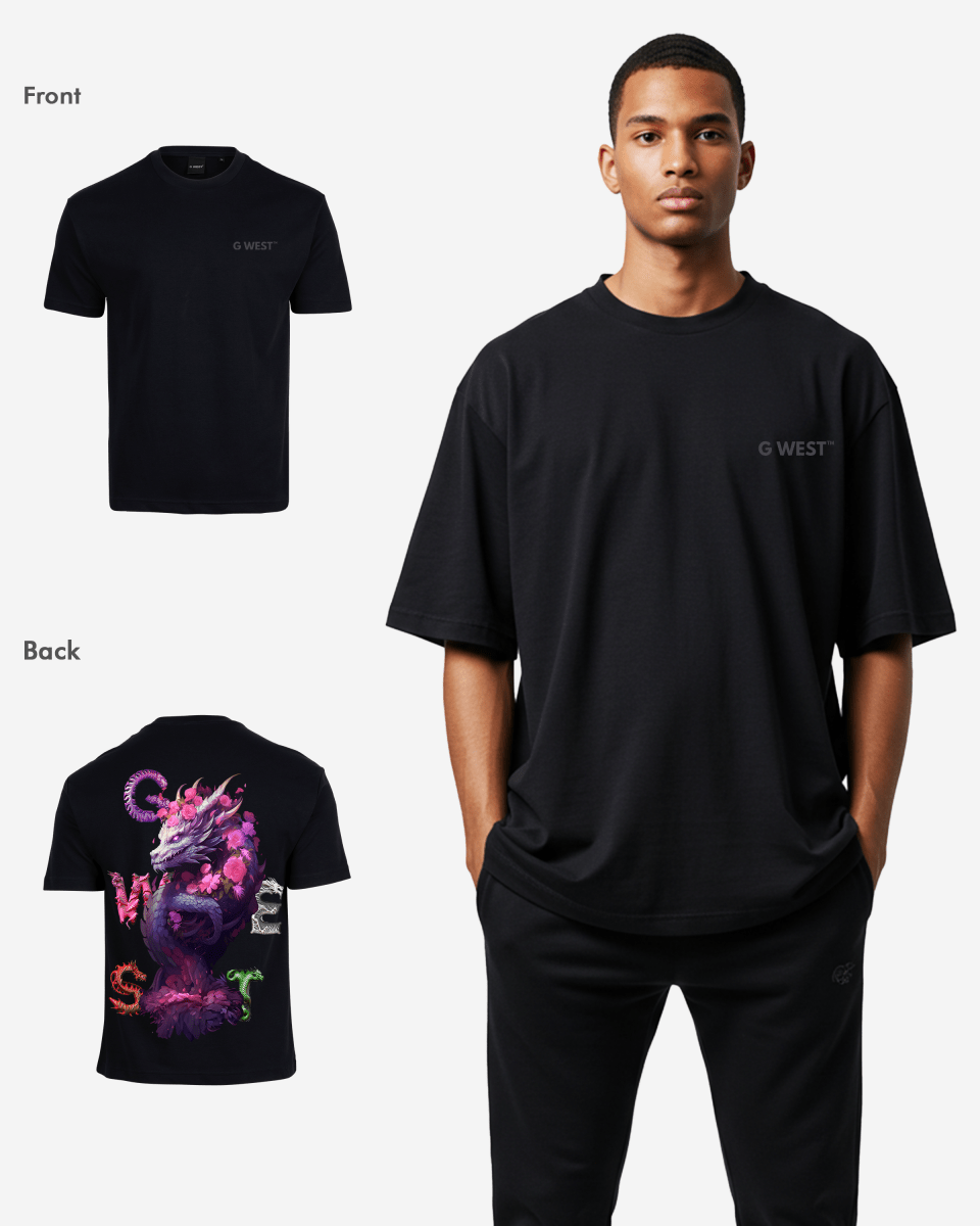G West Mens Oversized Purple Dragon Tee G West