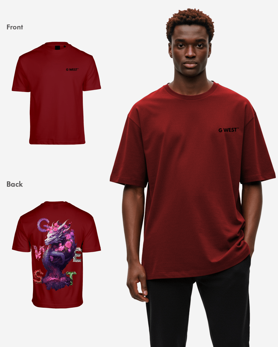 G West Mens Oversized Purple Dragon Tee G West