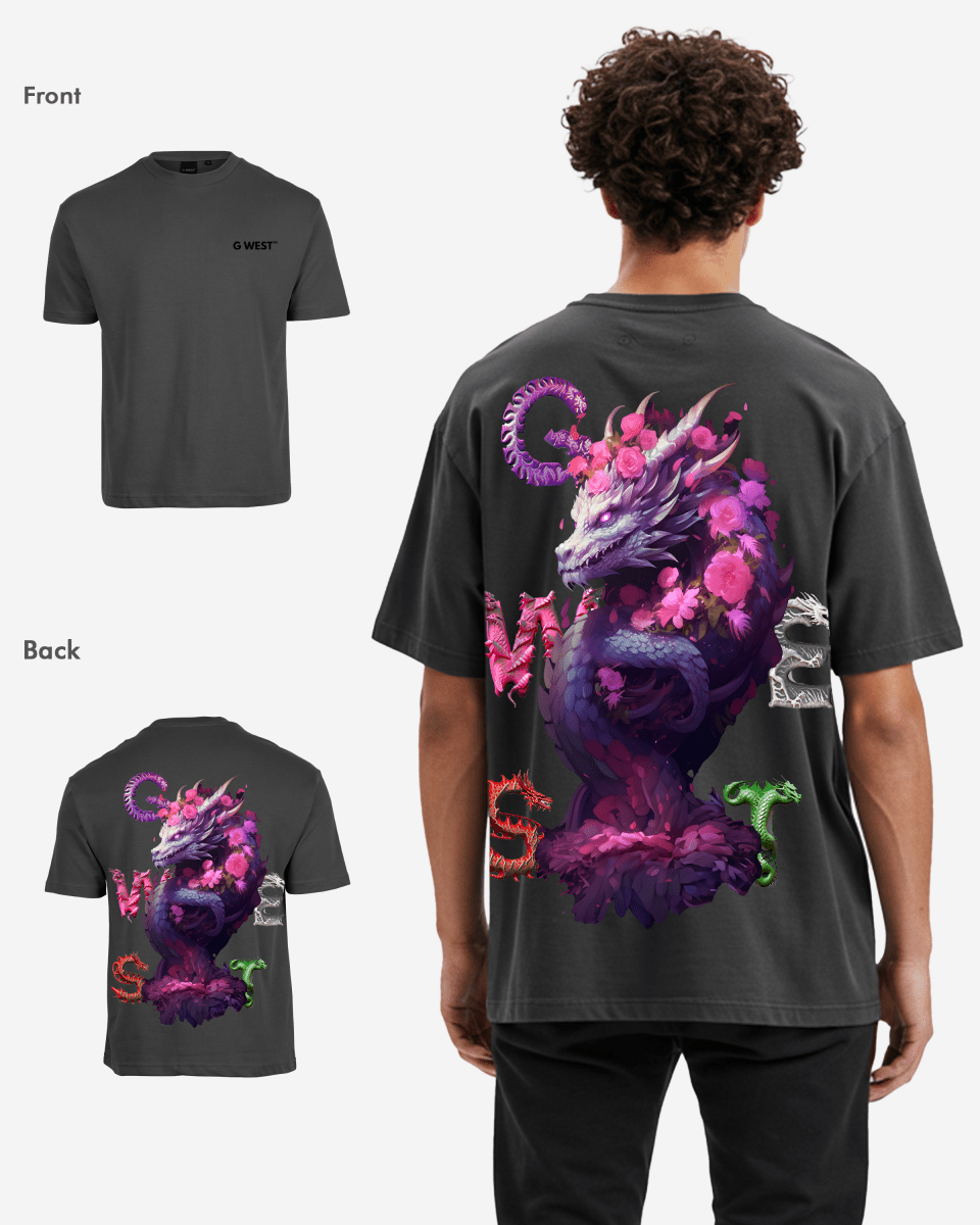 G West Mens Oversized Purple Dragon Tee G West