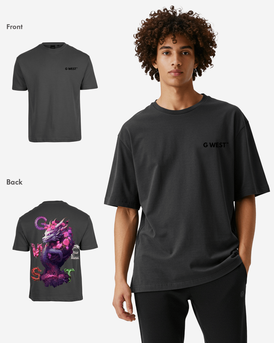 G West Mens Oversized Purple Dragon Tee G West