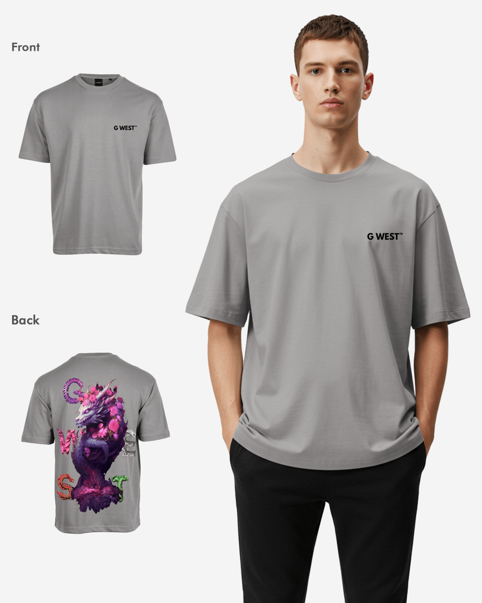 G West Mens Oversized Purple Dragon Tee G West