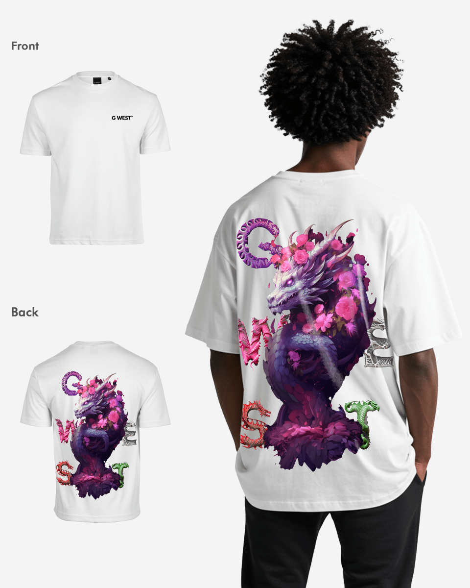 G West Mens Oversized Purple Dragon Tee G West