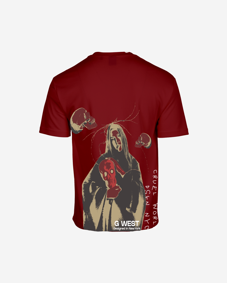 G West Mens Oversized Red Skull Tee G West