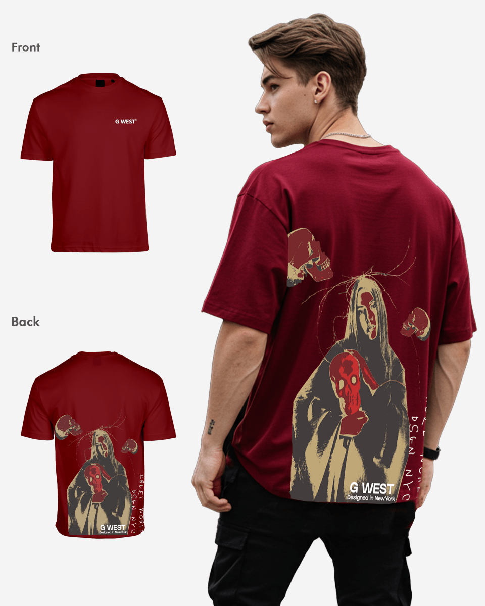 G West Mens Oversized Red Skull Tee G West