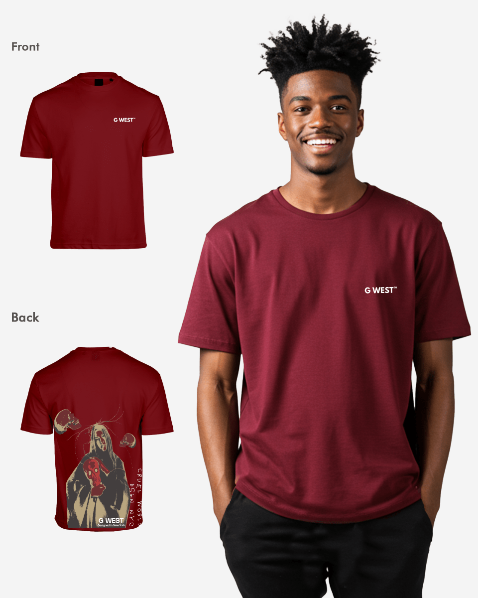 G West Mens Oversized Red Skull Tee G West