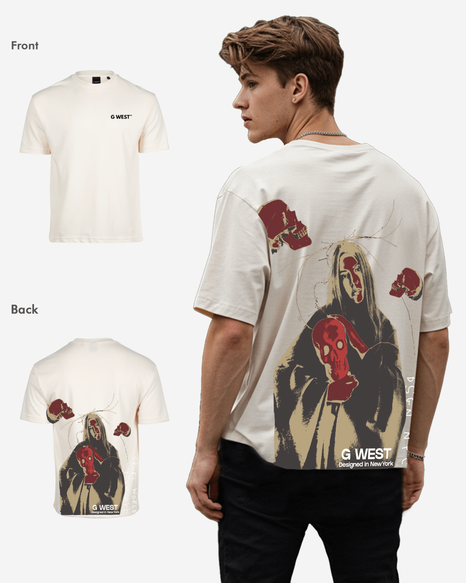 G West Mens Oversized Red Skull Tee G West