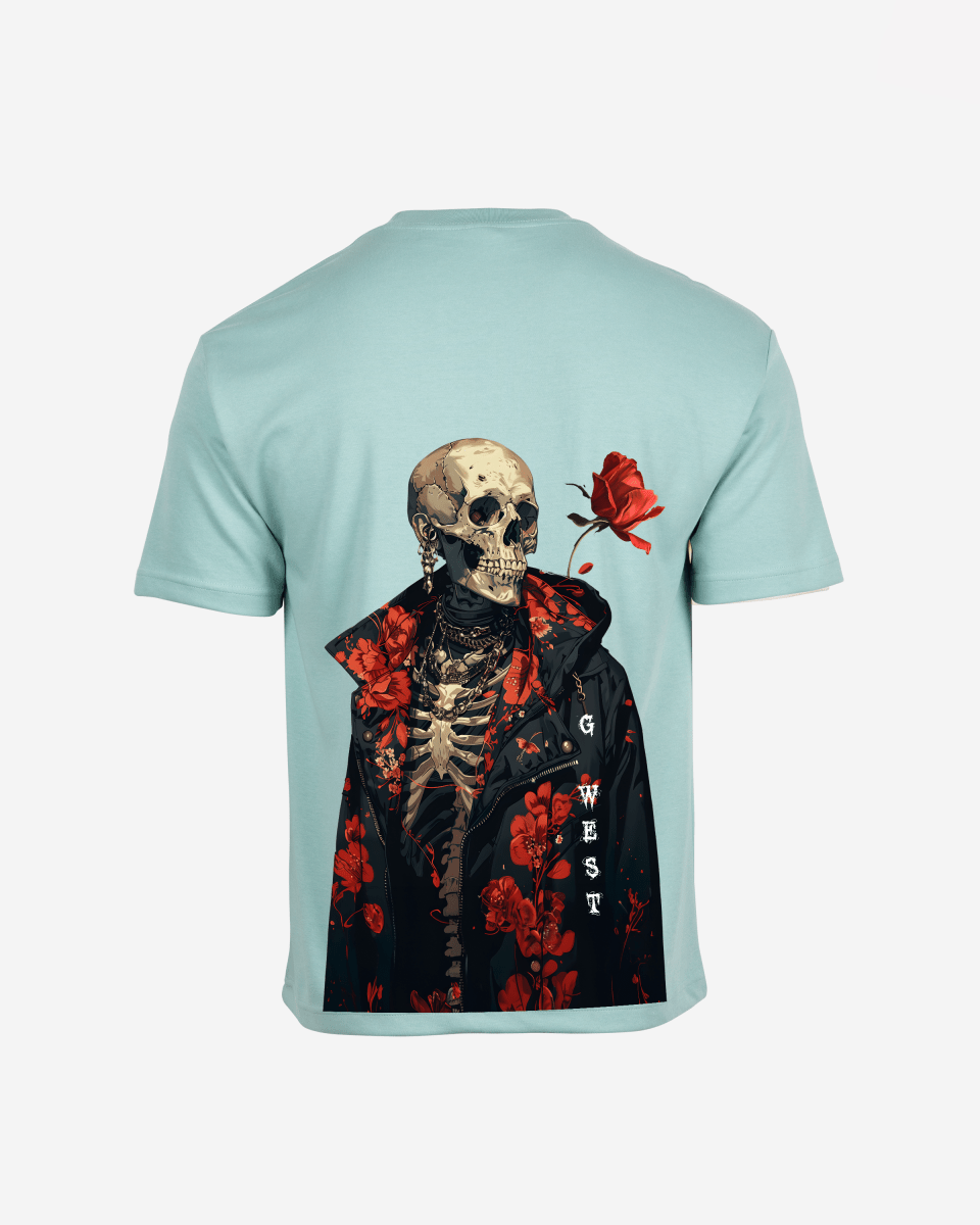 G West Mens Oversized Skull & Rose T Shirt G West