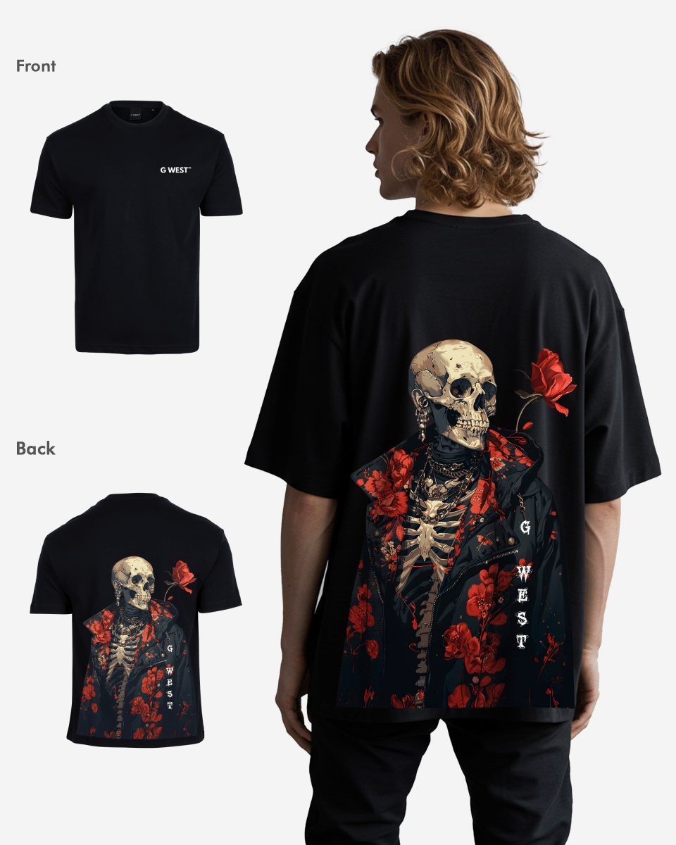 G West Mens Oversized Skull & Rose T Shirt G West