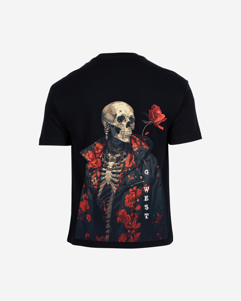 G West Mens Oversized Skull & Rose T Shirt G West