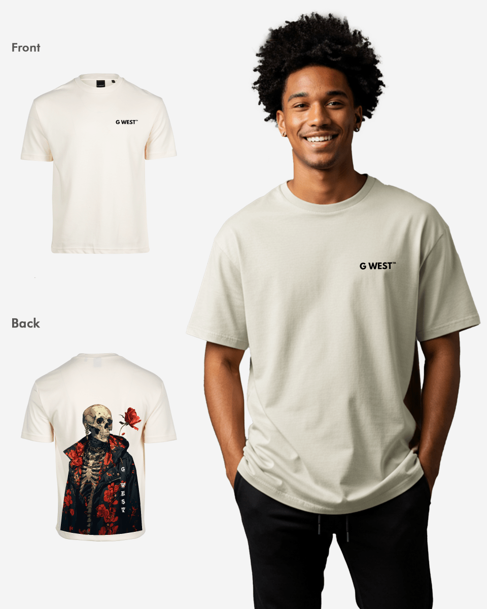 G West Mens Oversized Skull & Rose T Shirt G West