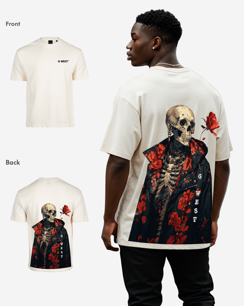 G West Mens Oversized Skull & Rose T Shirt G West