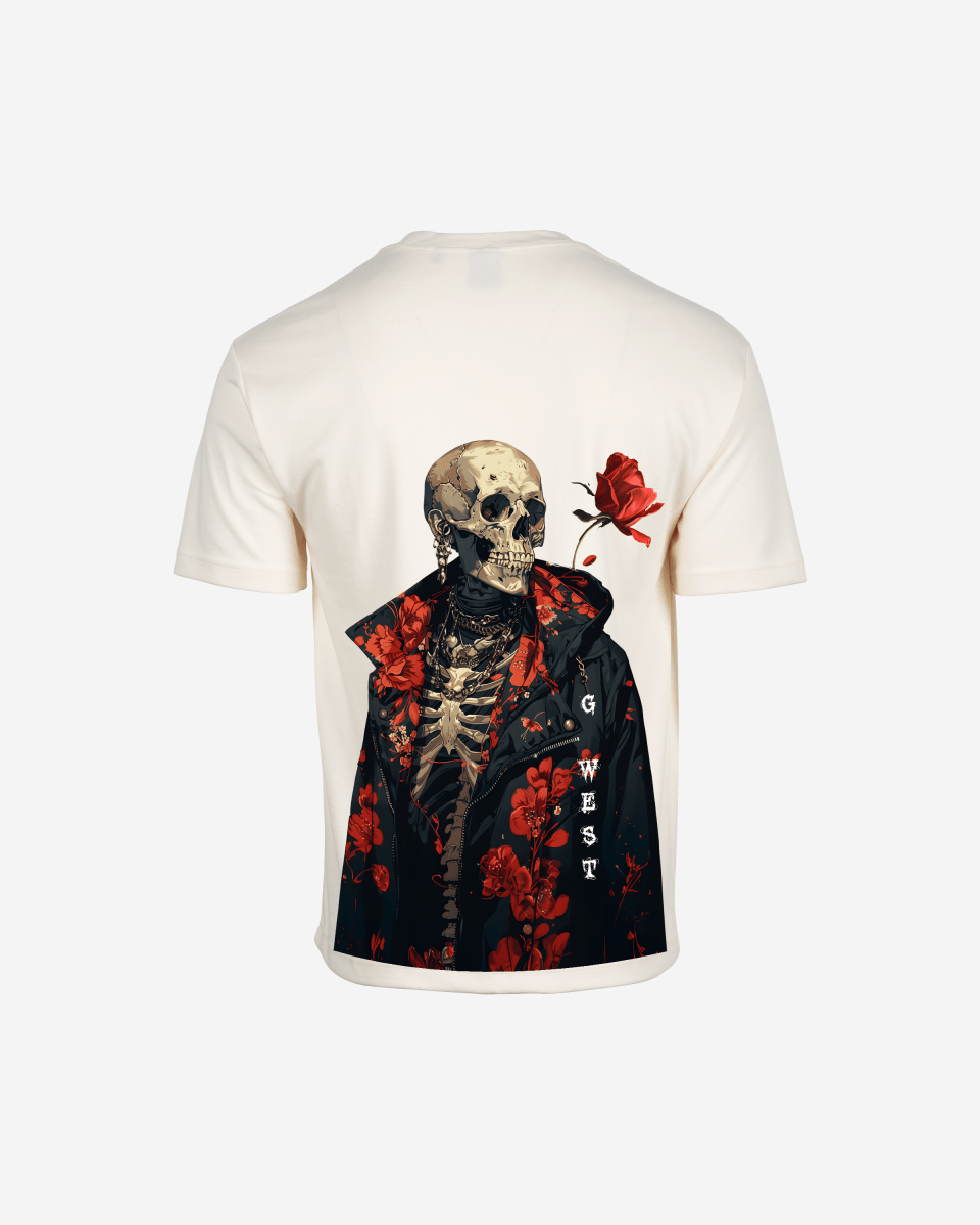 G West Mens Oversized Skull & Rose T Shirt G West