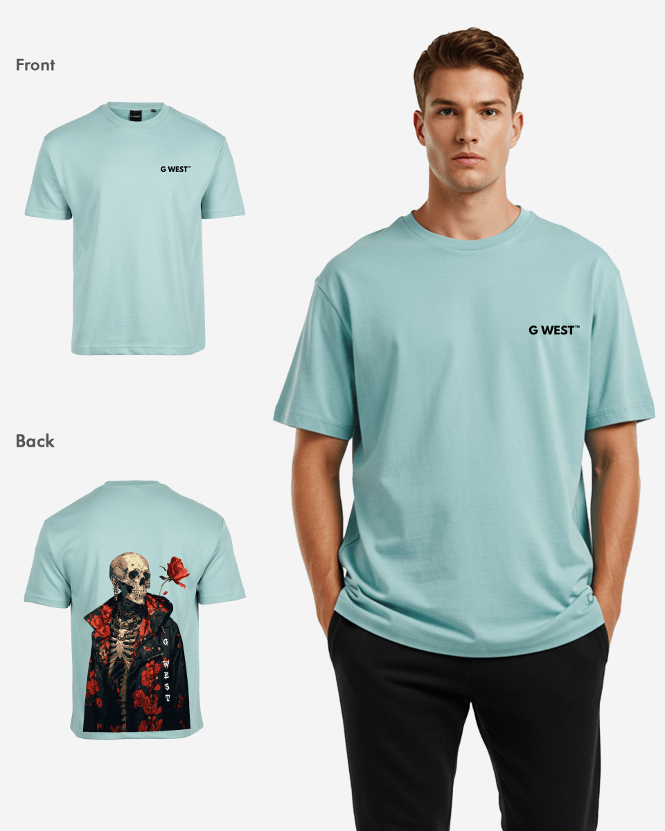 G West Mens Oversized Skull & Rose T Shirt G West
