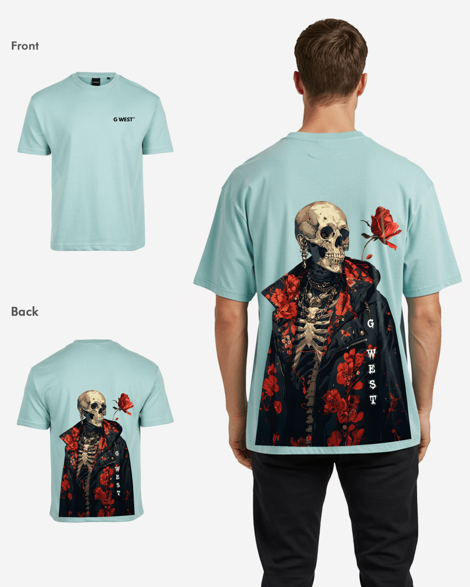 G West Mens Oversized Skull & Rose T Shirt G West